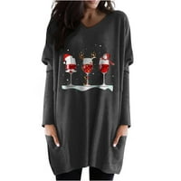Дамски клирънс сделки жени мода Около врата Коледа Дълги ръкави блуза пуловер суитчър, Черно, ххл