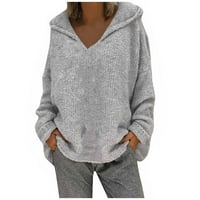 пуловери за жени дамска мода хлабав голям размер Плътен цвят качулка дълги ръкави Пуловер върхове Дамски дълъг ръкав върхове сиво