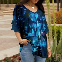 Жени ежедневни разхлабени ризи v шия късо ръкав Модна точка Топс за печат тениски тениски