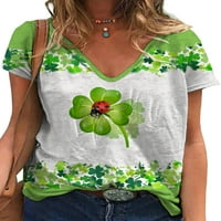 Grianlook дами тениска детелина тениска тениска v врат летни върхове жени модна туника блуза ежедневна къса ръкав пуловер зелено e xl