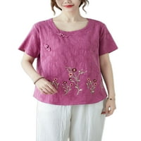 Glonme дамски копчета винтидж тениска разцепено шезлонг пуловер Национален стил празнична тениска туника блуза
