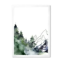 Дизайнарт 'дървета със зимен тъмно син планински пейзаж' модерна рамка Арт Принт