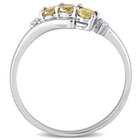 Миабела Дамски карат Т. Г. в. цитрин и диамантен акцент 10кт Бяло Злато 3-каменен байпас пръстен