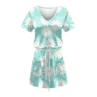 Летни рокли за жени флорални мини с къс ръкав ежедневни в-Деколте Светло синьо 3хл