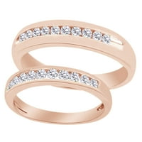 Бял естествен диамант неговият и нейният сватбена лента пръстен, комплект в 14k розово злато