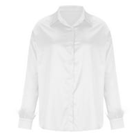 Есенни ризи за жени модерни модни разхлабени дълги ръкав Utton Down блуза v-образно деколте небрежни върхове блузи за жени облечени ежедневни на разстояние бяло