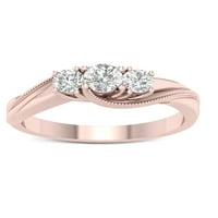 Империал 1 2кт ТДВ диамант 10к Розово злато три камък годежен пръстен