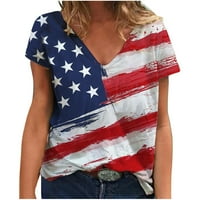 Ден на независимостта риза жени американски флаг звезда раирани къс ръкав в-врата хлабав Тениски 4-ти юли Графичен Блуза Блуза