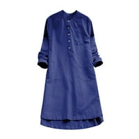Рокли за риза на миайилима за жени ретро екипаж на врата с дълъг ръкав небрежен бутон върхове блуза мини риза рокля